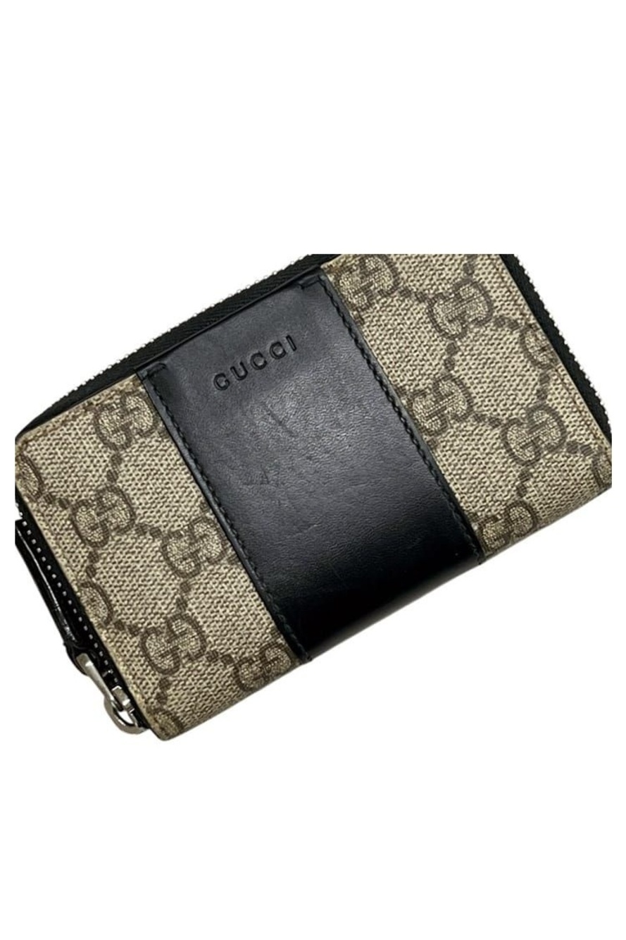 Gucci Coin Purse GG Supreme Leather Beige Black Wallet Zipper